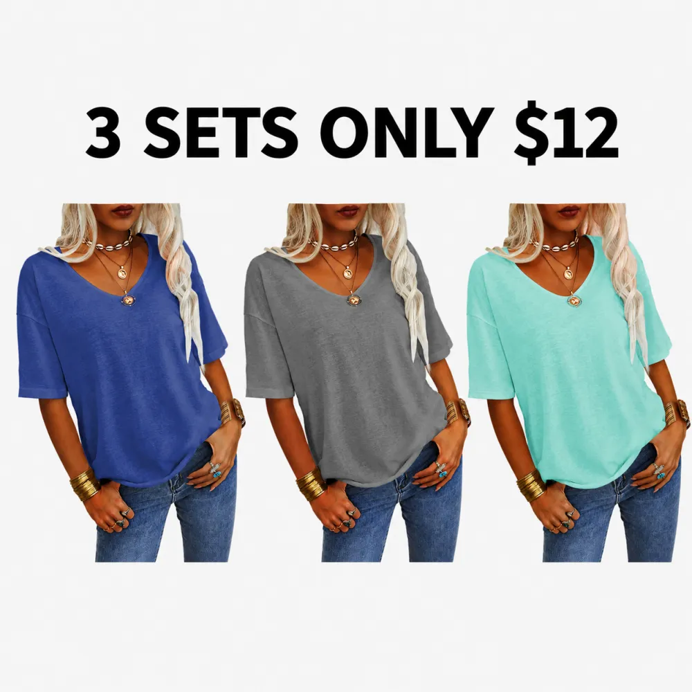 🔥7 SETS ONLY $24! WOMEN'S BASIC V-NECK SHORT SLEEVE TOP