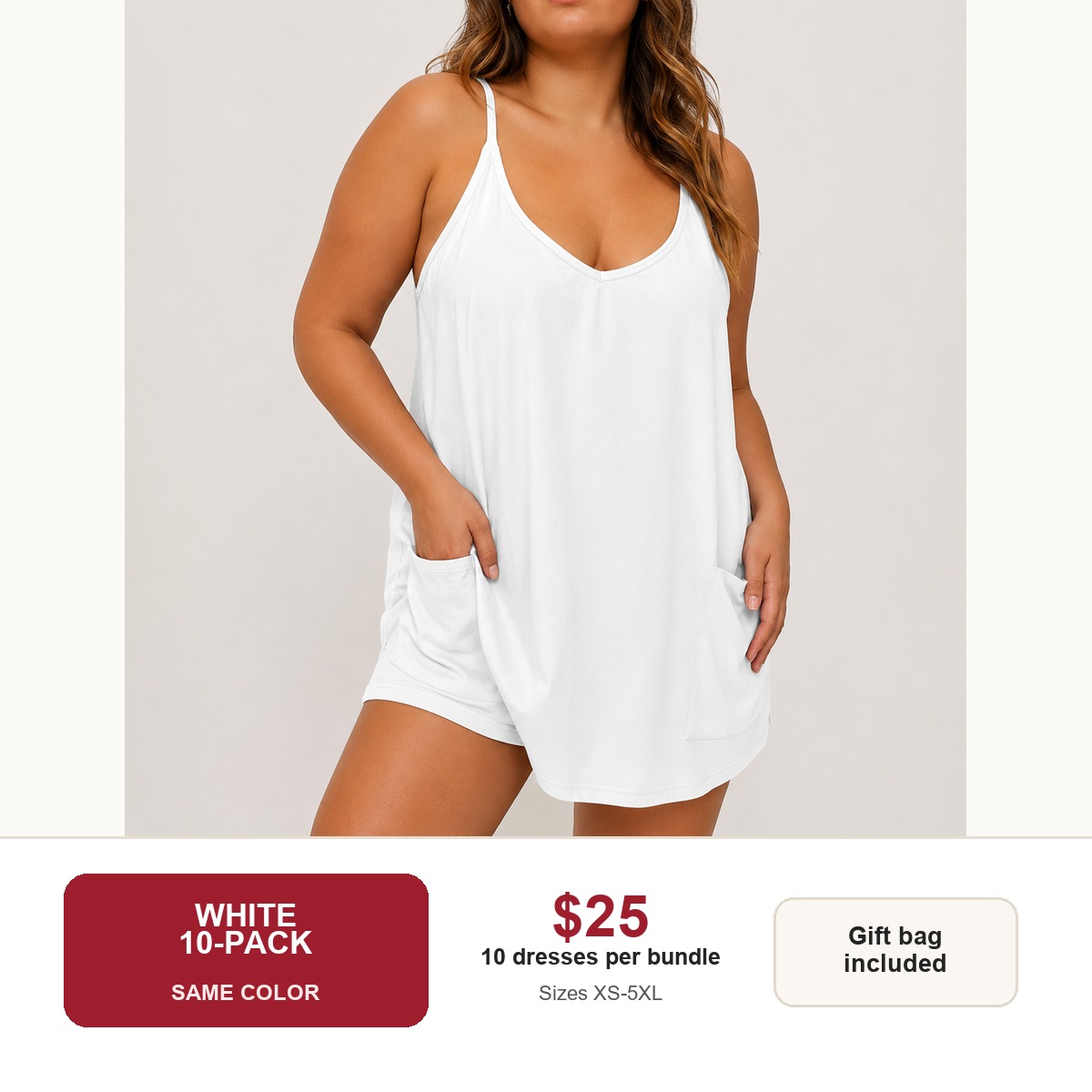 Women's sleeveless athletic dress - White 10-Pack