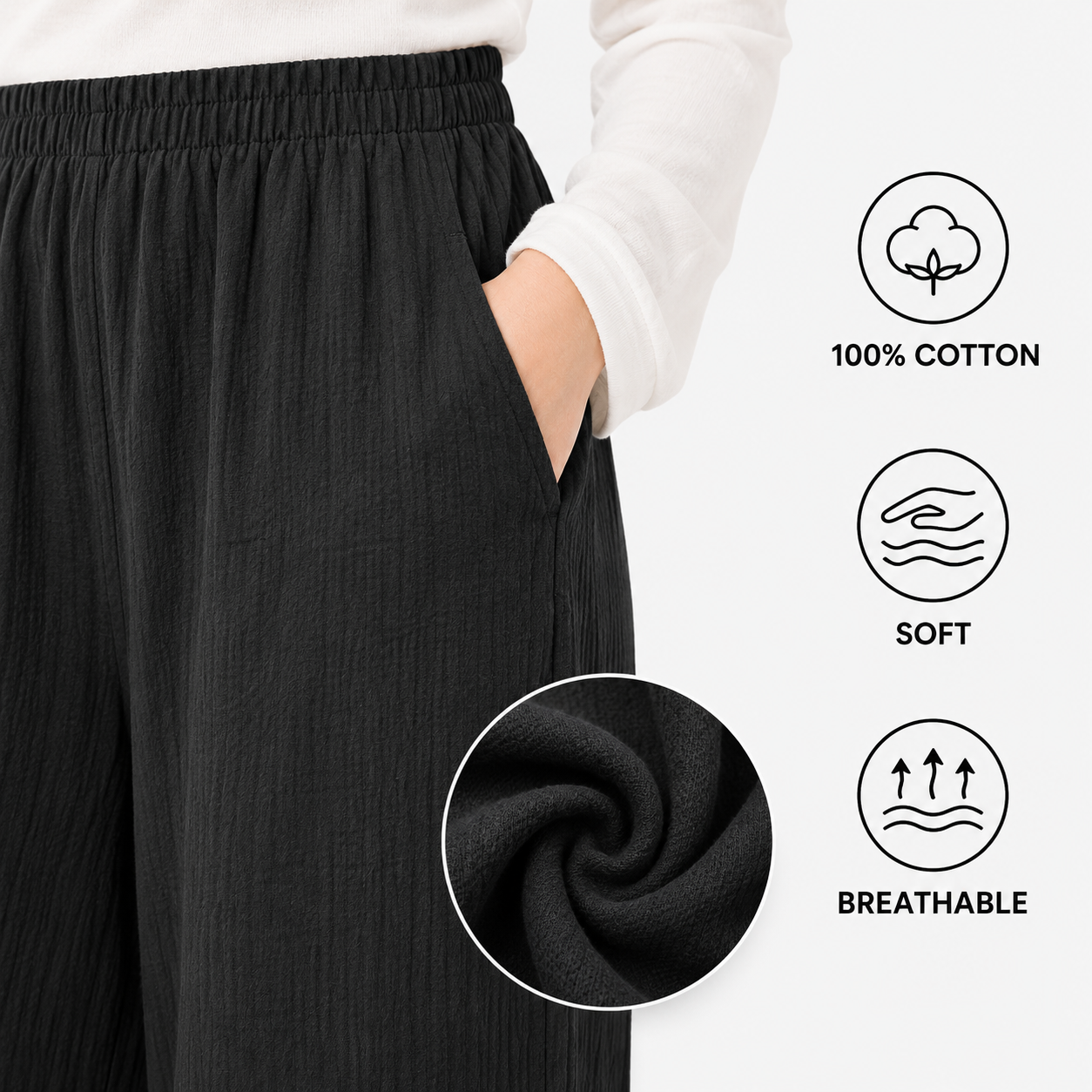 Cotton fabric softness and breathability detail