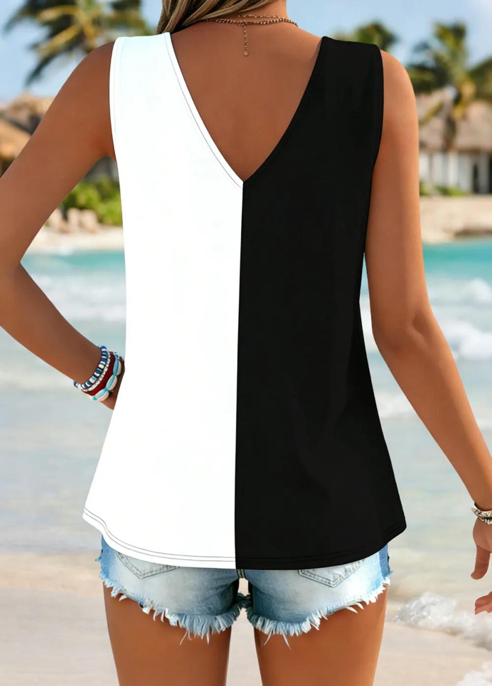 Dusty Blue Tummy Coverage Striped Strappy Tank Top