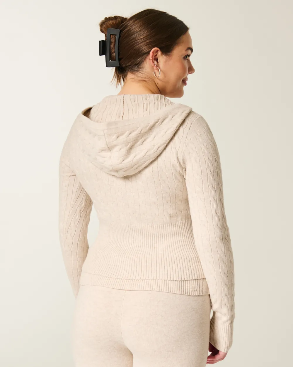 Cable-Knit Zip-Up Hoodie Sweater
