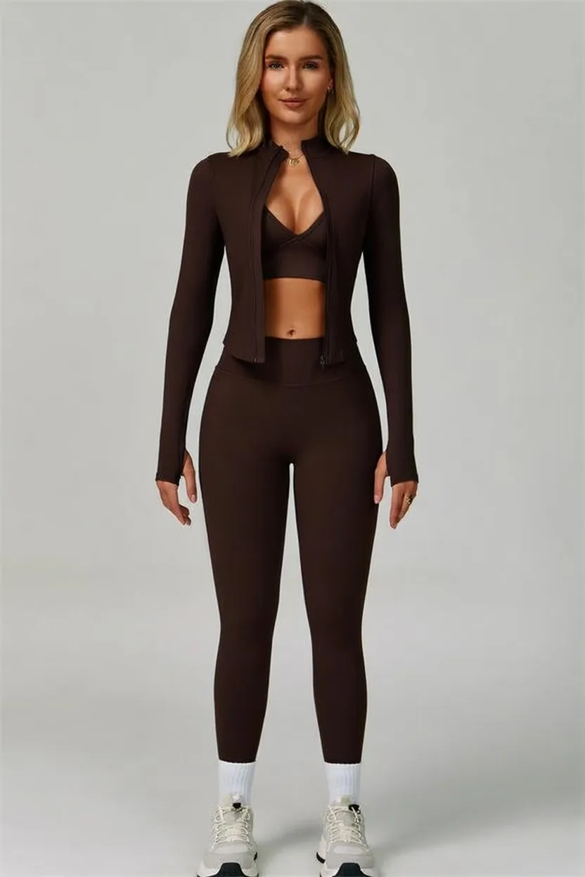 ⏰Limited-Time Sale💥Women's Solid Criss Cross Crop Tank Top & High Waist Leggings & Zip Up Crop Jacket Tracksuit Set