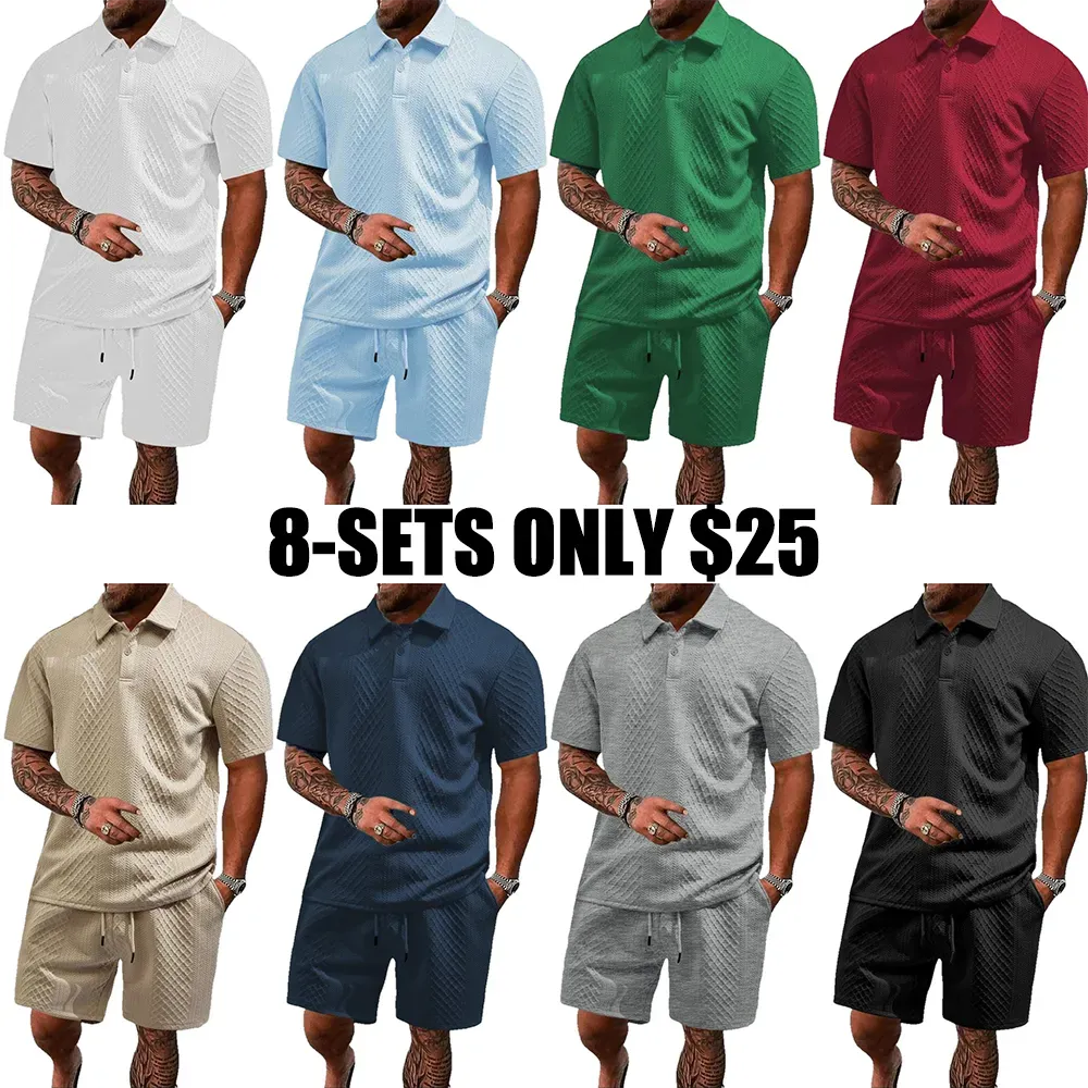 ⚡FINAL SALE⚡Men's Solid Polo Shirt & Drawstring Waist Shorts Set