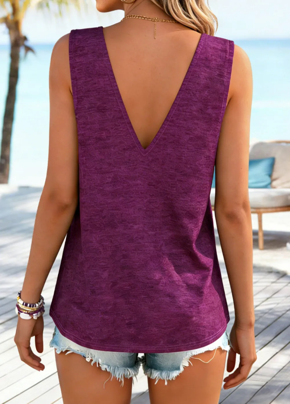 Dusty Blue Tummy Coverage Striped Strappy Tank Top