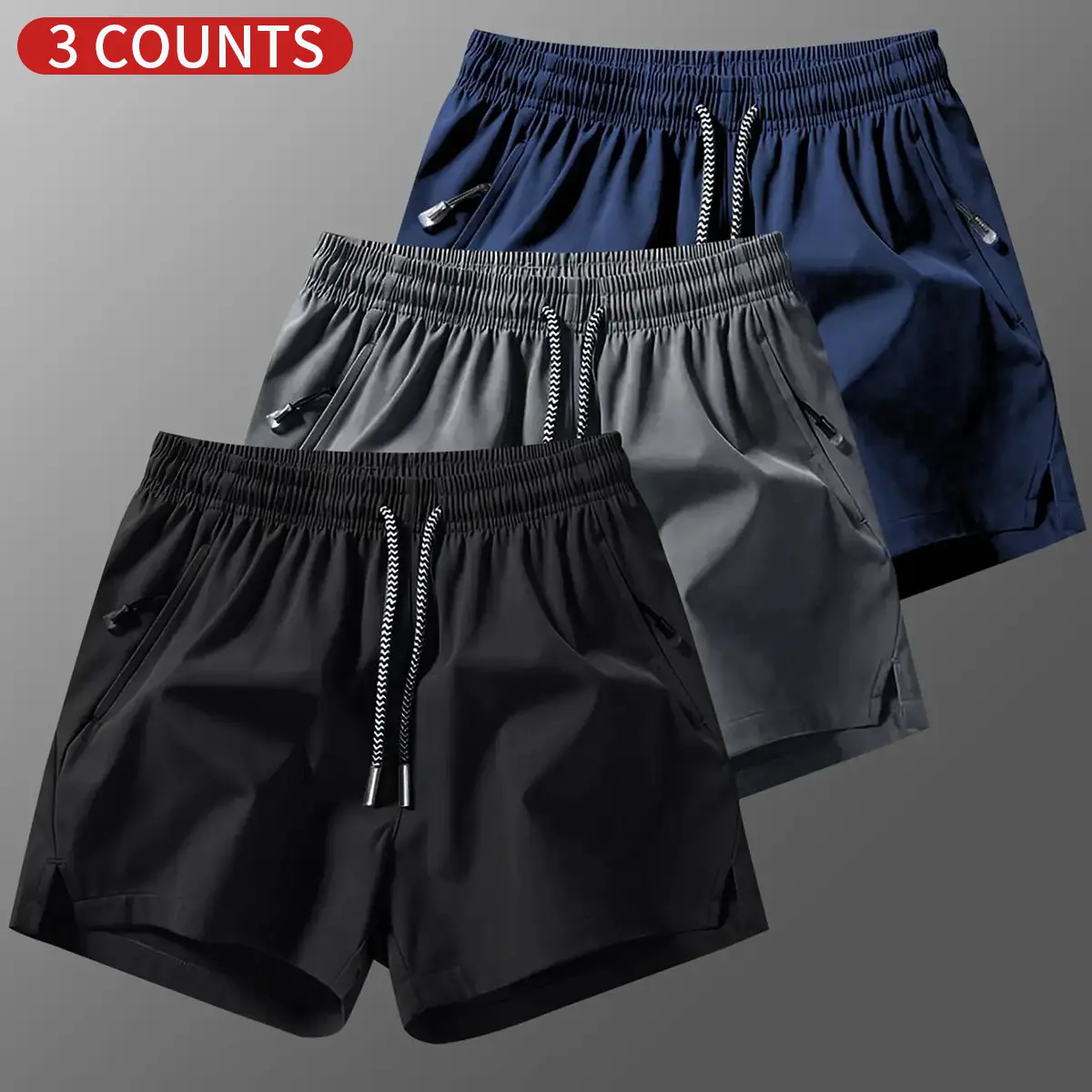 Men's Plain Solid Color Drawstring Pocket Shorts