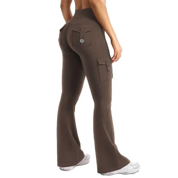 Women's Workout Flare Leggings with Pockets Hidden Scrunch High Waisted Cargo Gym Yoga No Front Seam Leggings Flared Joggers Fitness Outfit Camouflage Sports Pants 75% Nylon 25% Spandex