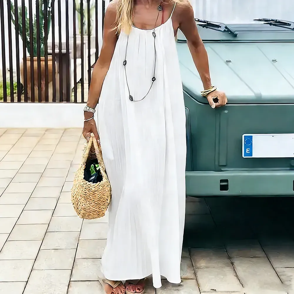 Women's Cotton LinenBackless Loose Dress