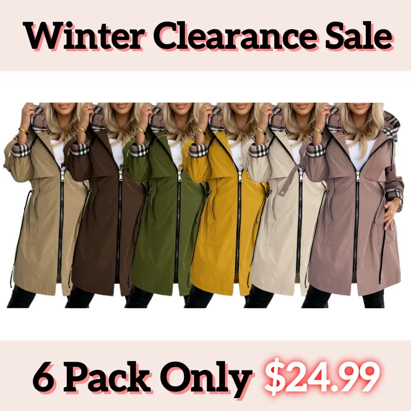 ⏰Winter Clearance Sale - 80% Off 🔥Women's Hooded Zipper Drawstring Plaid Print Casual Long Coat