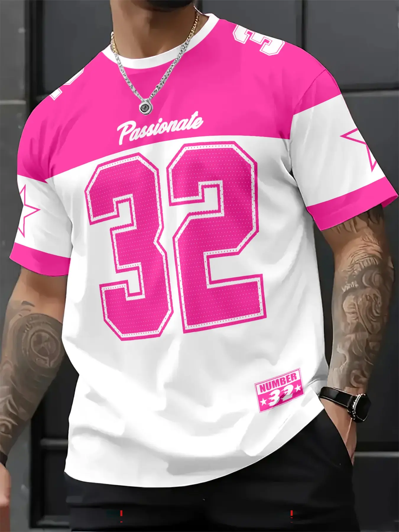 Men's Casual Round Neck Short Sleeve T-Shirt, Star & Number Print Stylish Football Jersey, Fitted All Seasons Sports Shirt, Sports Top, Workout Tops, Fitness Workout Shirt