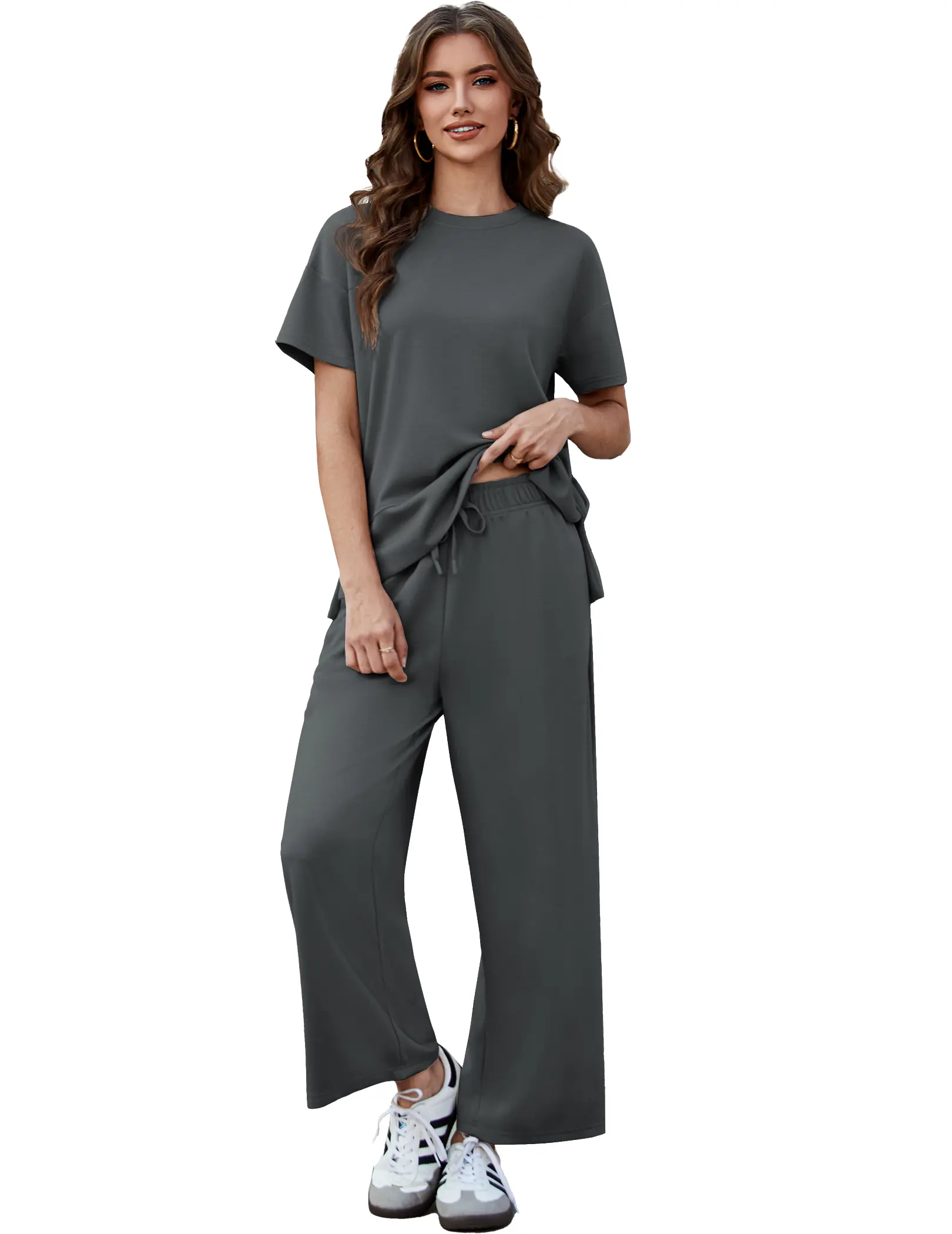 2 Piece Sets for Women Soft Short Sleeve Matching Lounge Set Wide Leg Pants Tracksuit Travel Summe Travel Kitr Outfits 2026 SwimWeek summerwins