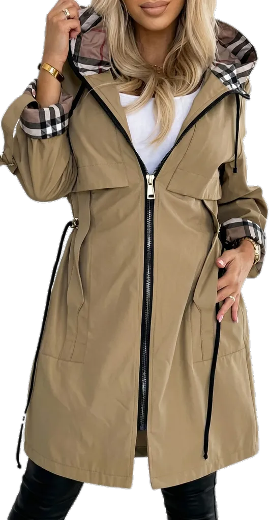 ⏰Winter Clearance Sale - 80% Off 🔥Women's Hooded Zipper Drawstring Plaid Print Casual Long Coat