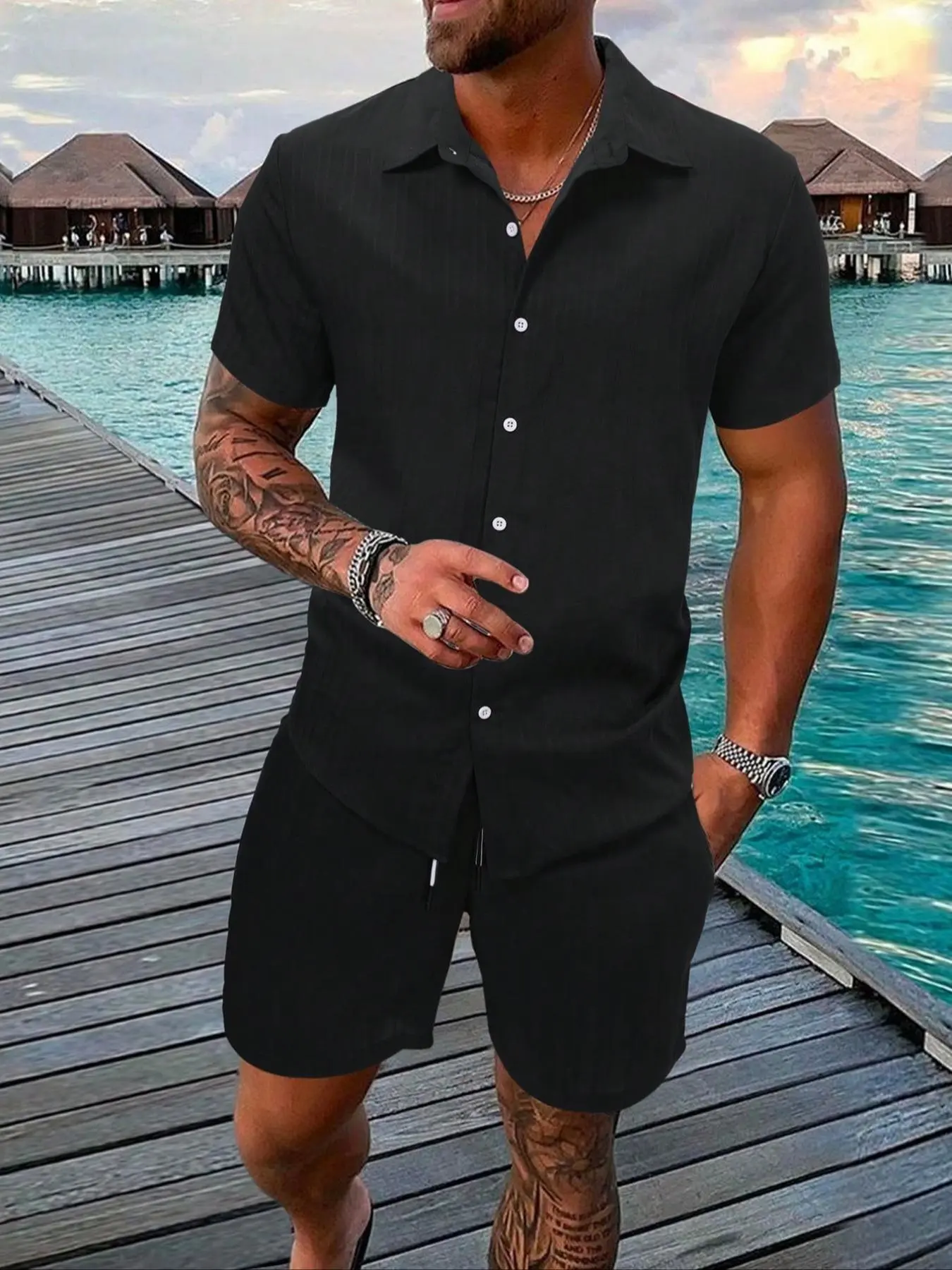 Men's Regular Fit Short Sleeve Shirt & Shorts Set ((8-Pack)