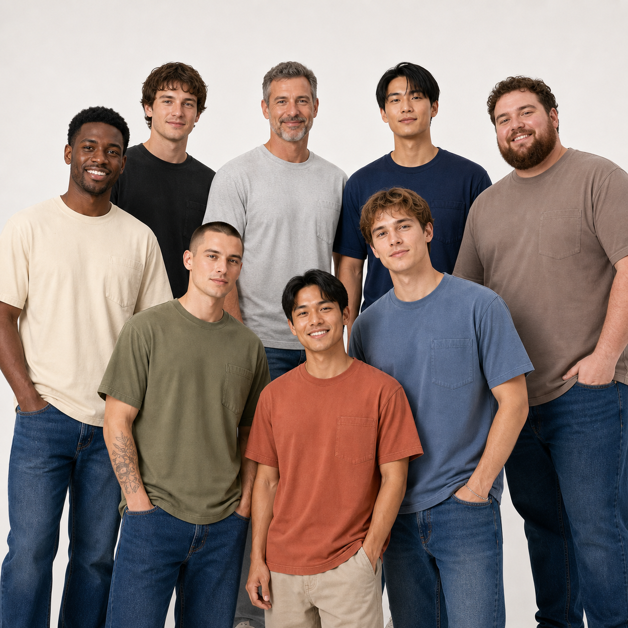 Pocket tee lineup across all confirmed colors