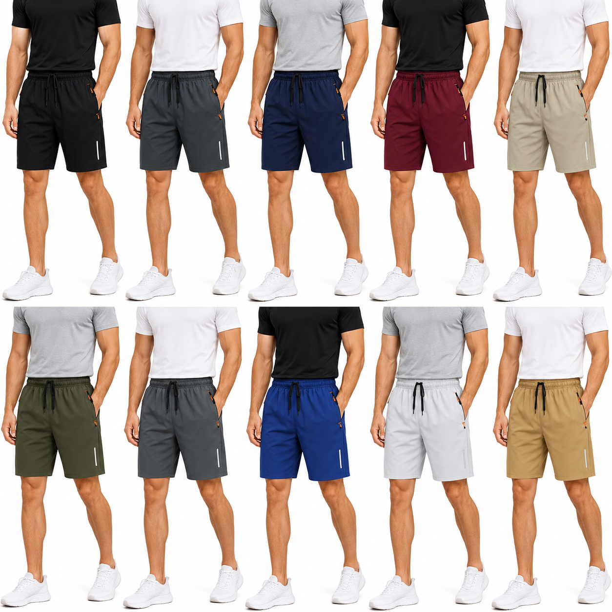 Mr.Pink,Men's 5-Pack Quick-Dry Slim-Fit Solid Color Athleisure Athletic Shorts, Breathable Mens Bottoms with Zippered Pockets, Drawstring Waist, Multi-Size, Suitable for Gym & Outdoor Wear