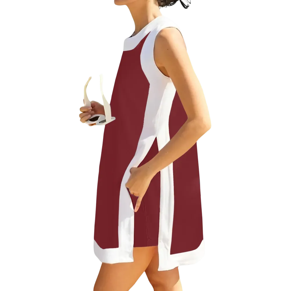 Women's color-blocked crew neck sleeveless pullover with shorts with pockets