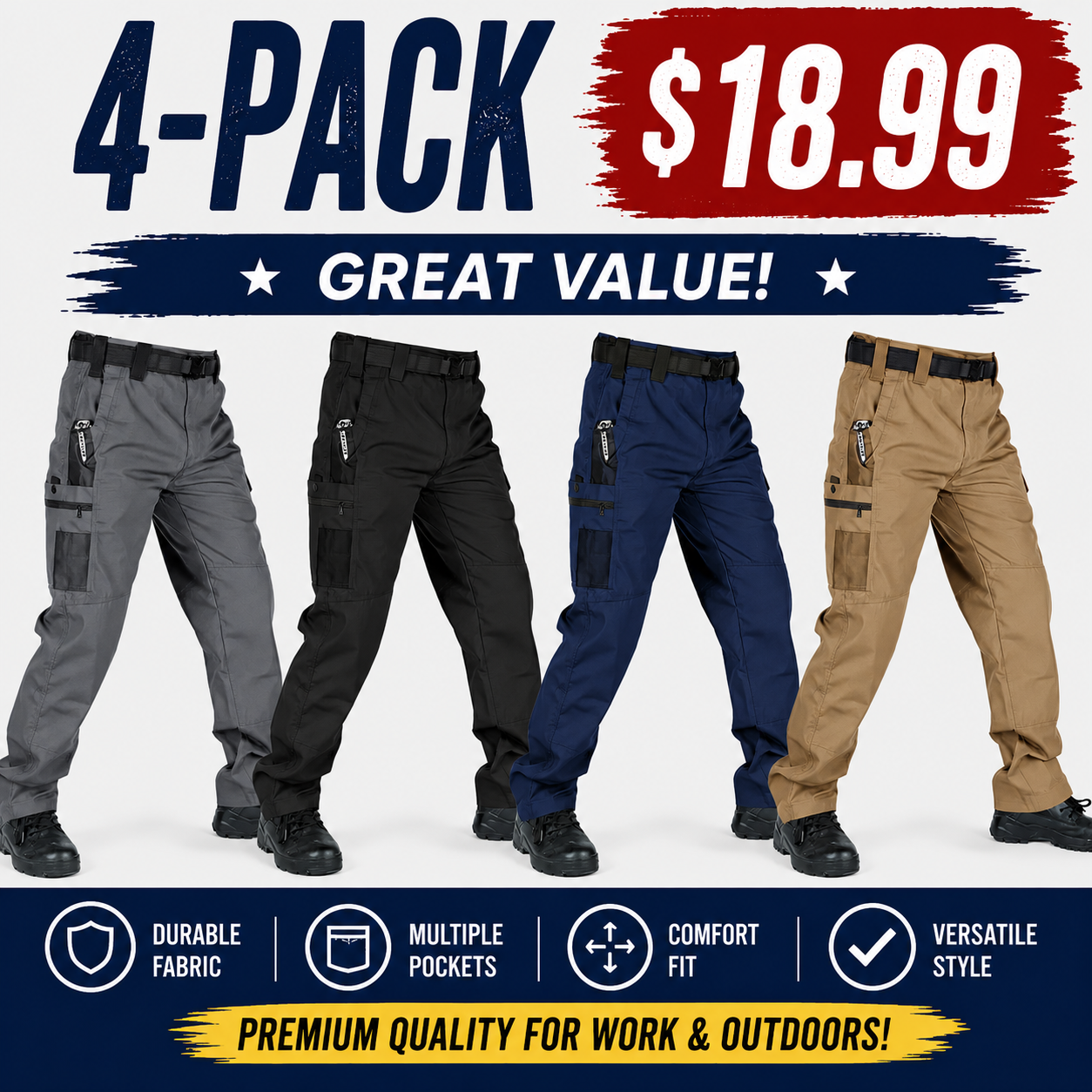 4-piece tactical cargo pants bundle set two