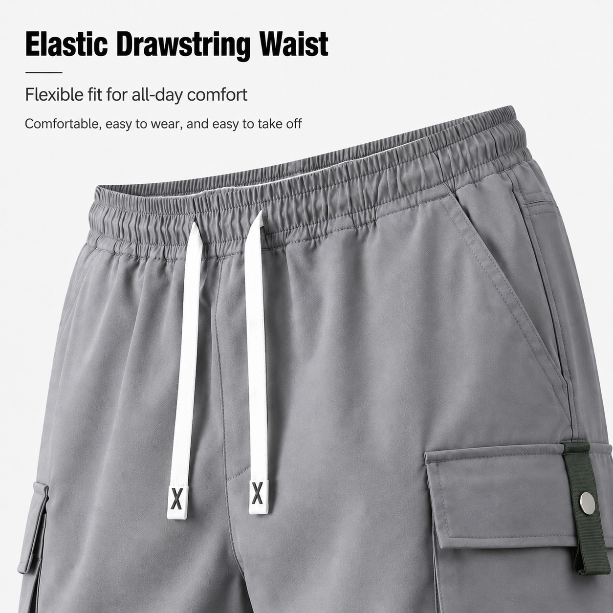 Men’s Plus Size Cargo Shorts, 3-Pack — elastic waistband design, multiple pockets, letter embroidery decoration, regular fit with a mid-rise waist, non-stretch fabric suitable for everyday wear and casual activities, non-see-through fabric