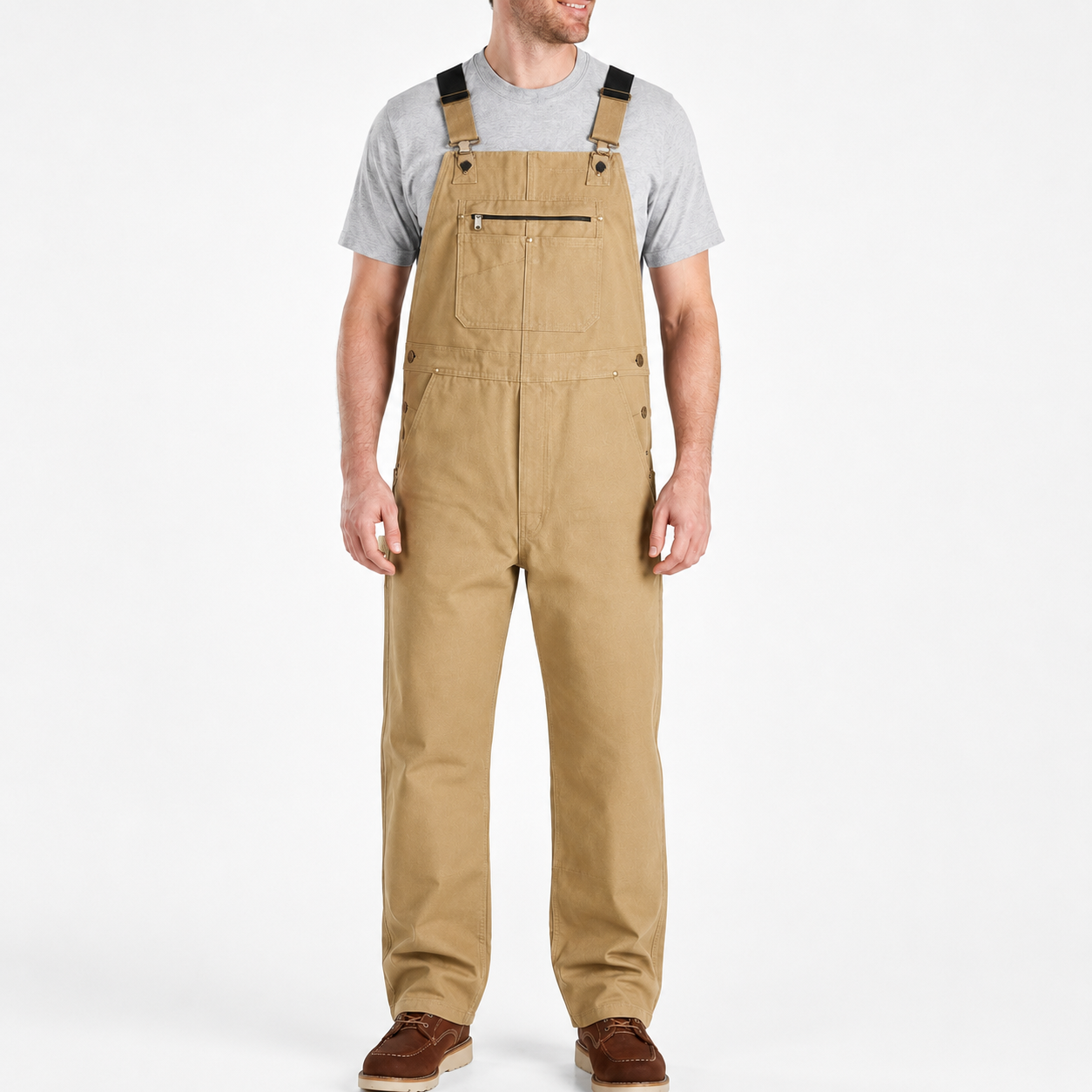 Desert Khaki men’s utility bib overalls