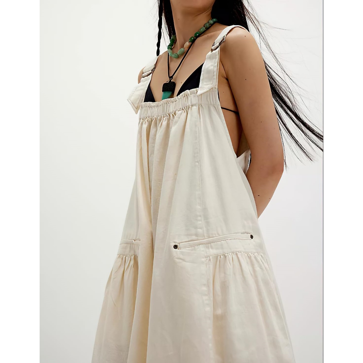 Sleeveless Strappy Maxi Dress with Big Pockets & Adjustable Straps