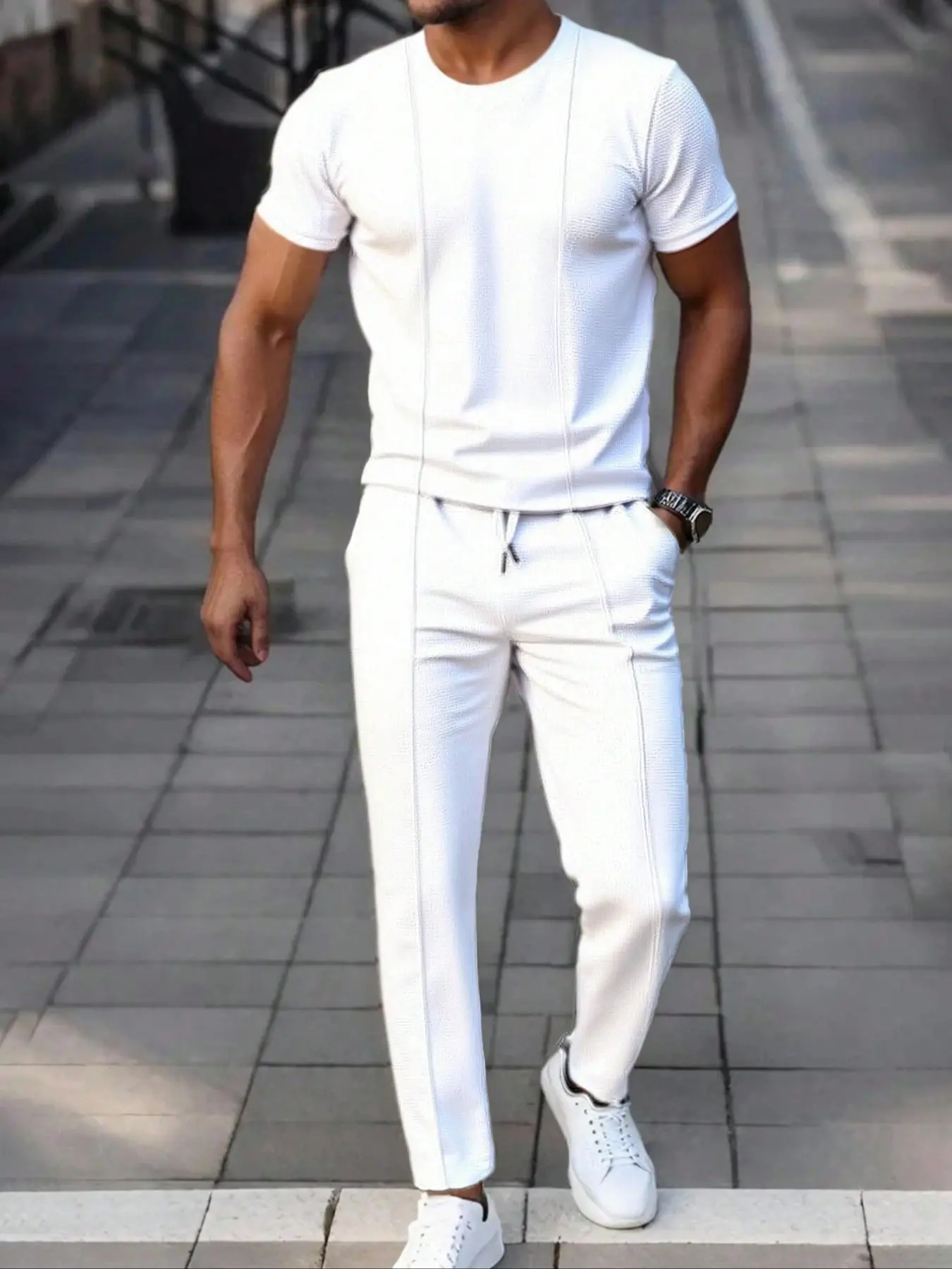 Men's Casual Solid Color Two-Piece Set - Comfortable & Stylish