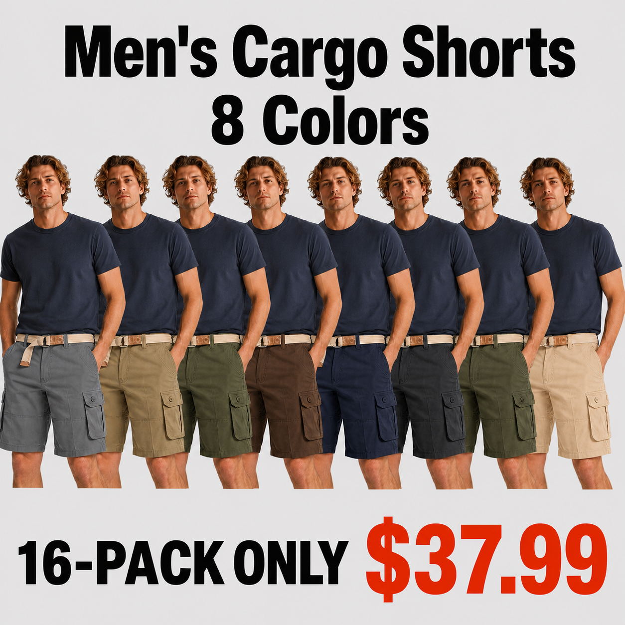 Mixed 16-Pack men's belted cargo shorts bundle