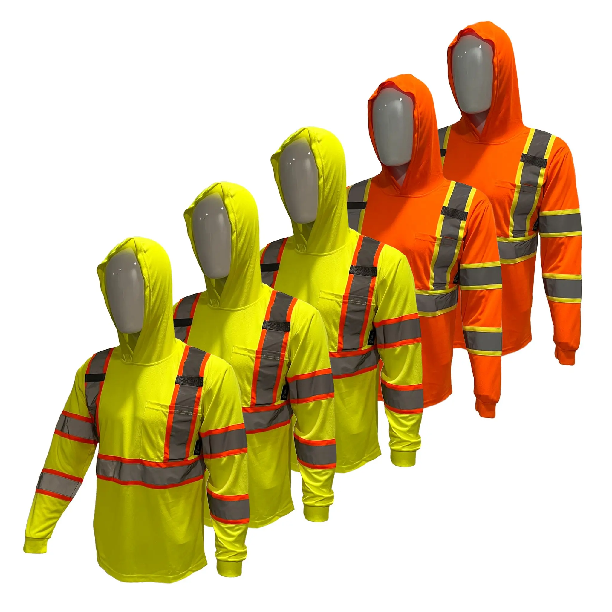 5 PACK SHIRT High Visibility Hoodie Long Sleeve Safety Shirt with hoodie Polyester Birdeye Mesh in various color