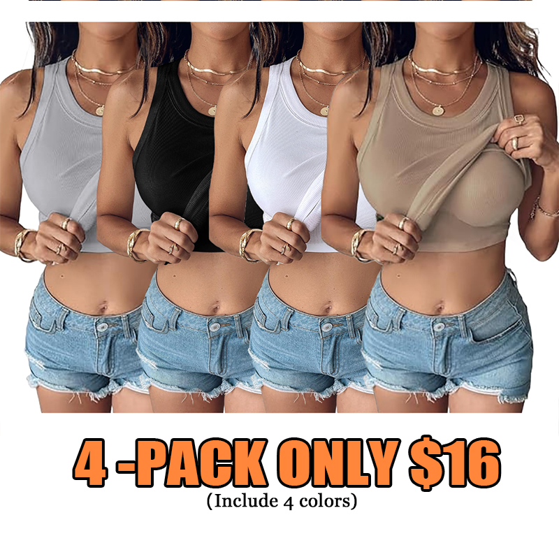 Women Everyday Basic Ribbed Built-in Bra Tank