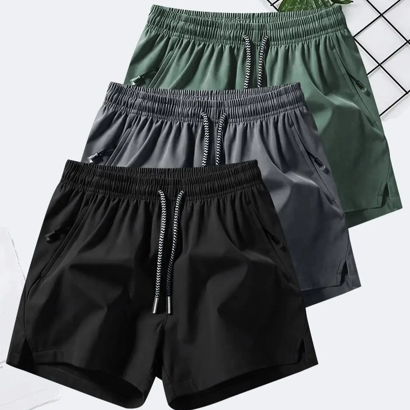 Men's Plain Solid Color Drawstring Pocket Shorts