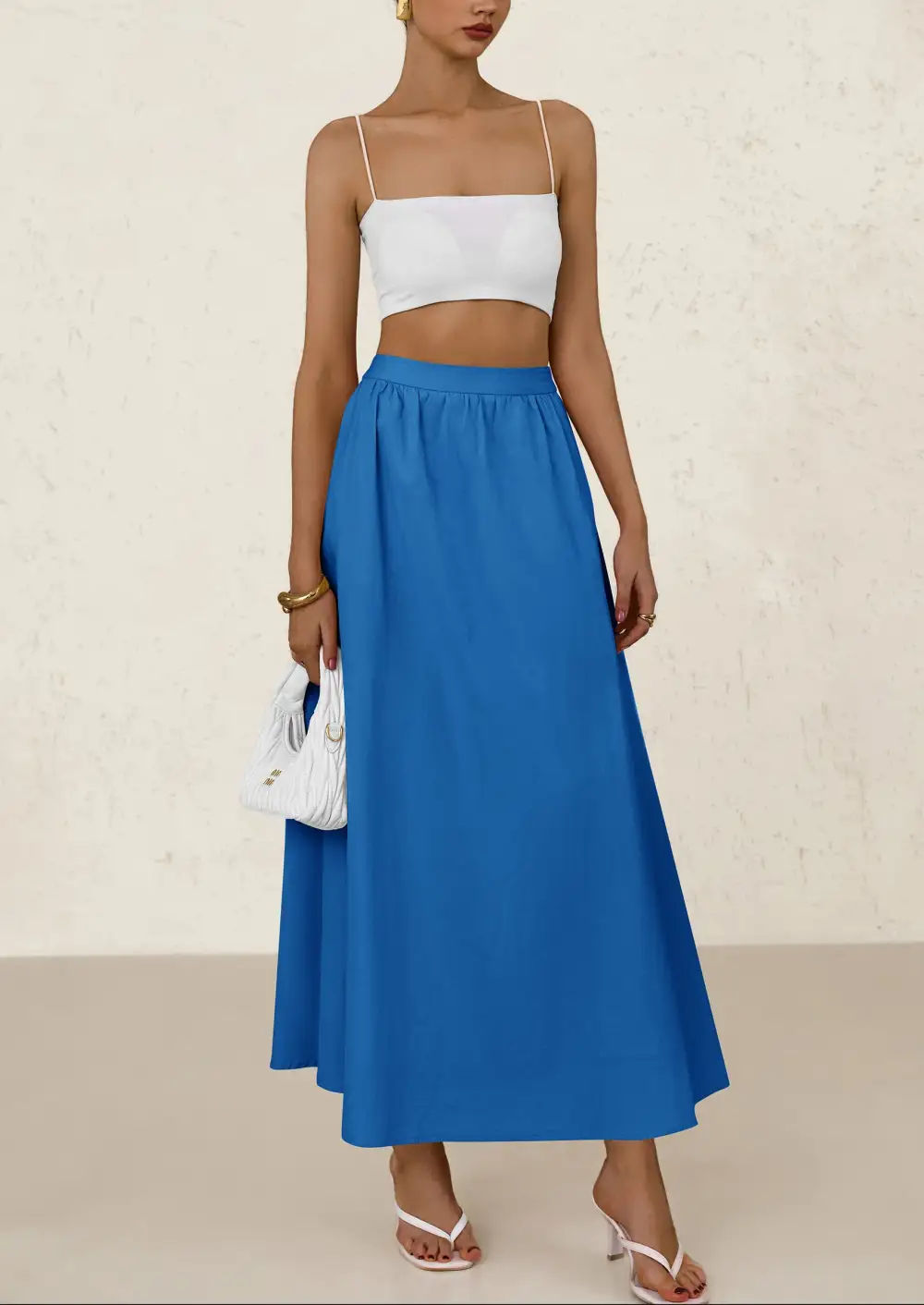 Women's MaxiSkirts Summer Trendy Ruffle HighWaisted Casual Long Flowy Skirtwith Pockets