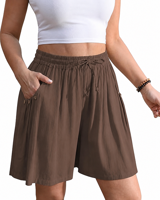 Women’s Linen Blend Shorts Wide Leg High Waisted 5" Inseam Drawstring Casual Flowy Summer Beach Vacation