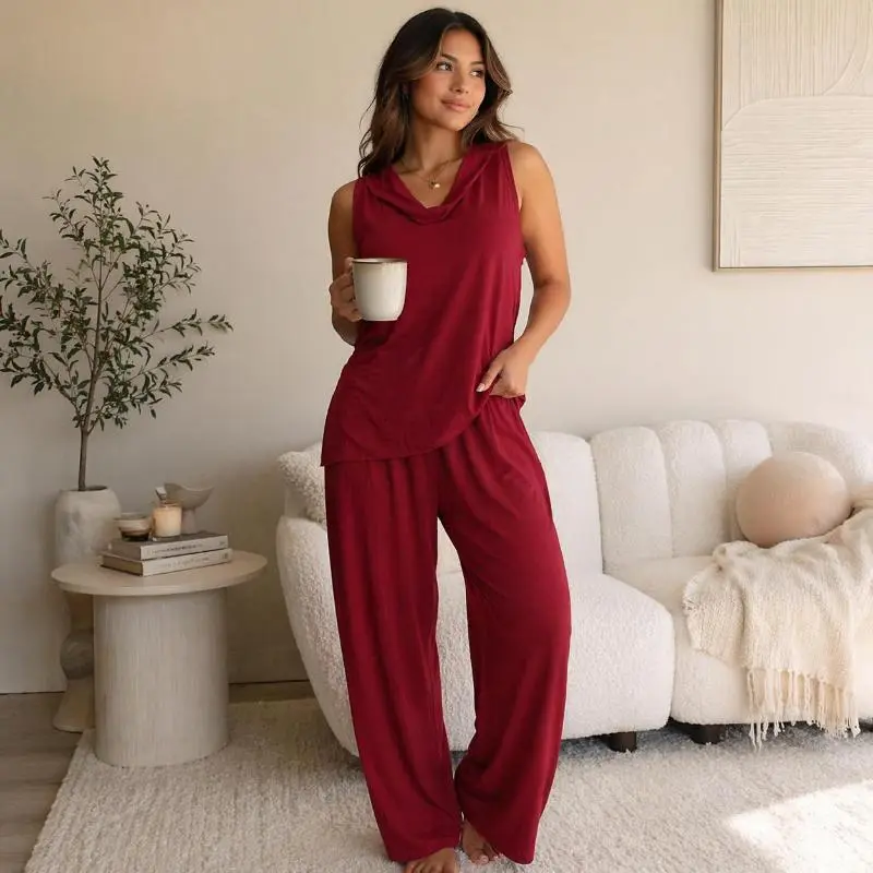 Boho Two Piece Set - Perfect for Beach, Vacation & Brunch Sleeveless Top Wide Leg Pants Set