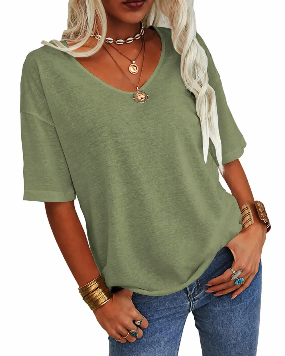 🔥7 SETS ONLY $24! WOMEN'S BASIC V-NECK SHORT SLEEVE TOP