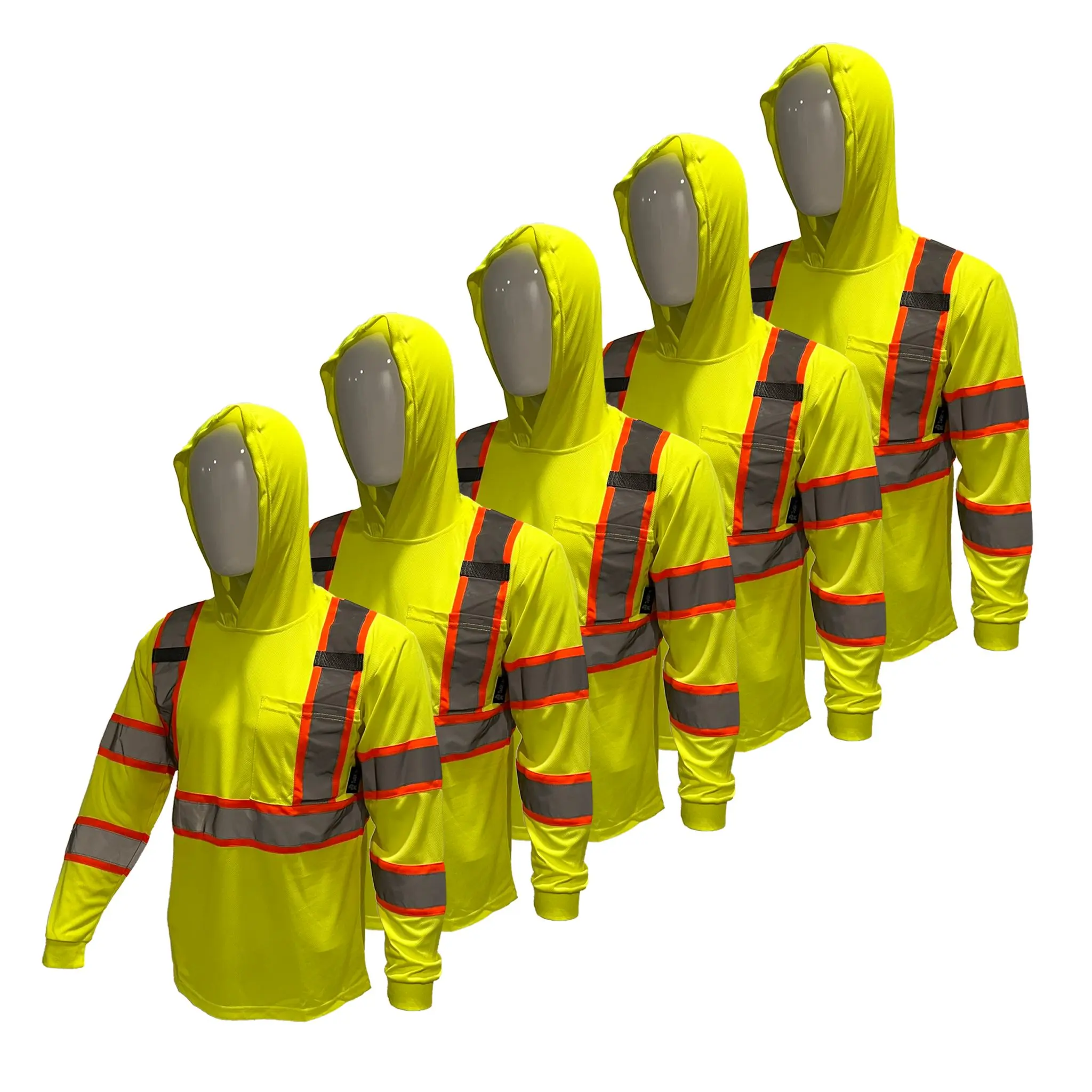 5 PACK SHIRT High Visibility Hoodie Long Sleeve Safety Shirt with hoodie Polyester Birdeye Mesh in various color