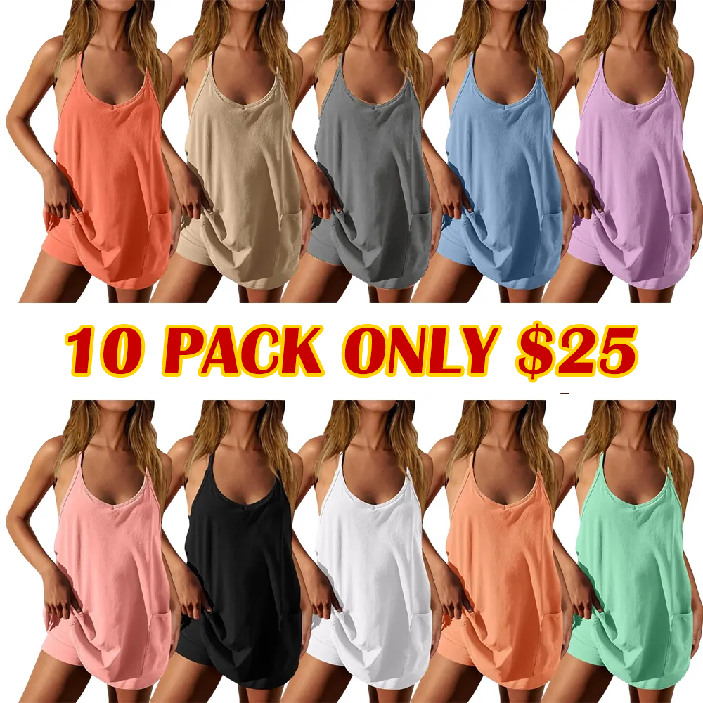 Women's Sleeveless Athletic Dress with Built-In Shorts