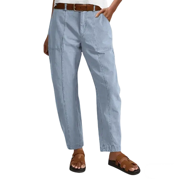 Solid Mid-Rise Baby Barrel Pants, High Stretch, Deep Pockets