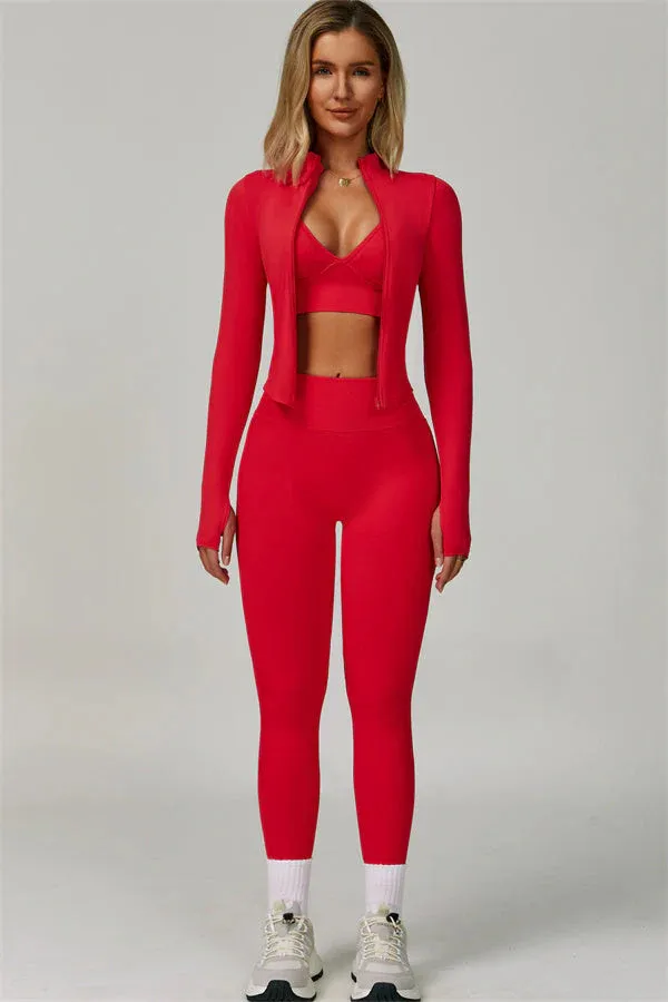 ⏰Limited-Time Sale💥Women's Solid Criss Cross Crop Tank Top & High Waist Leggings & Zip Up Crop Jacket Tracksuit Set