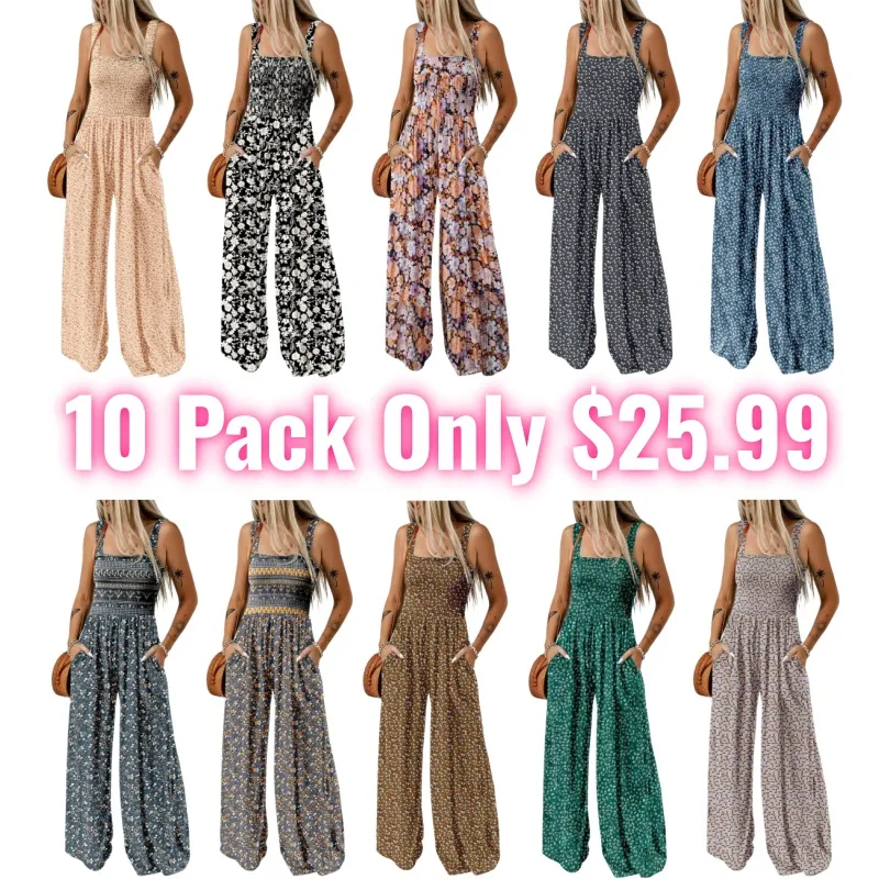 💕Women's Casual Print Sleeveless Overalls Jumpsuits