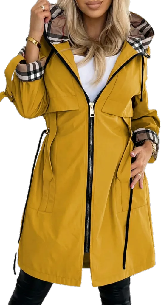⏰Winter Clearance Sale - 80% Off 🔥Women's Hooded Zipper Drawstring Plaid Print Casual Long Coat