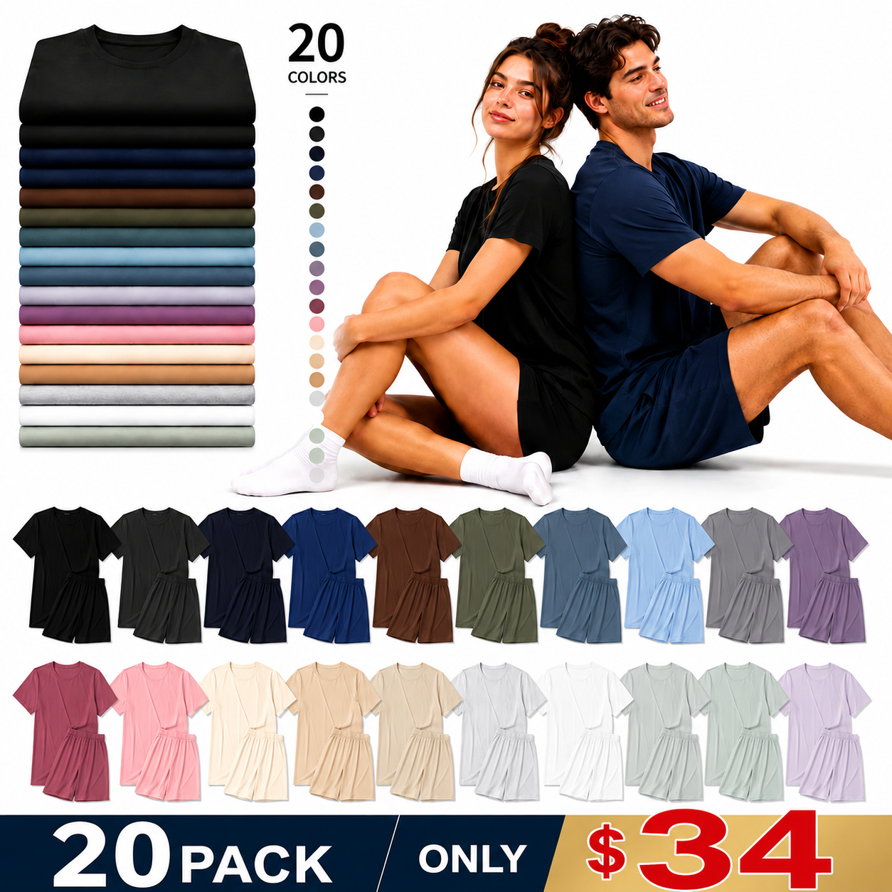 【Fast Shipping】Short Sleeve T-Shirts+Shorts Multipack