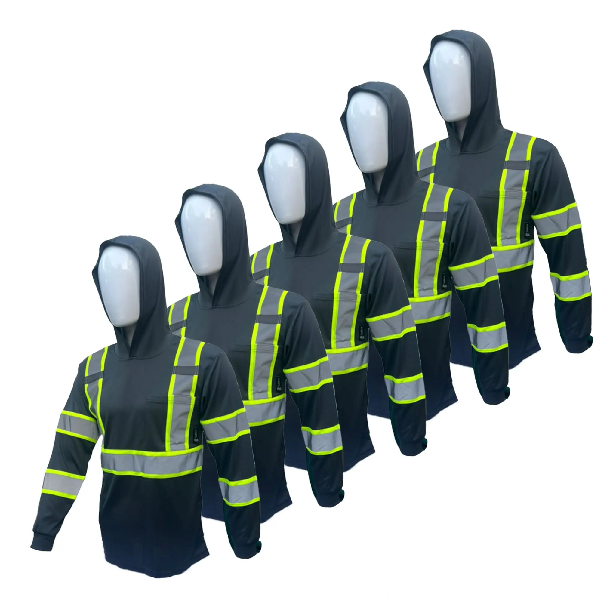 5 PACK SHIRT High Visibility Hoodie Long Sleeve Safety Shirt with hoodie Polyester Birdeye Mesh in various color