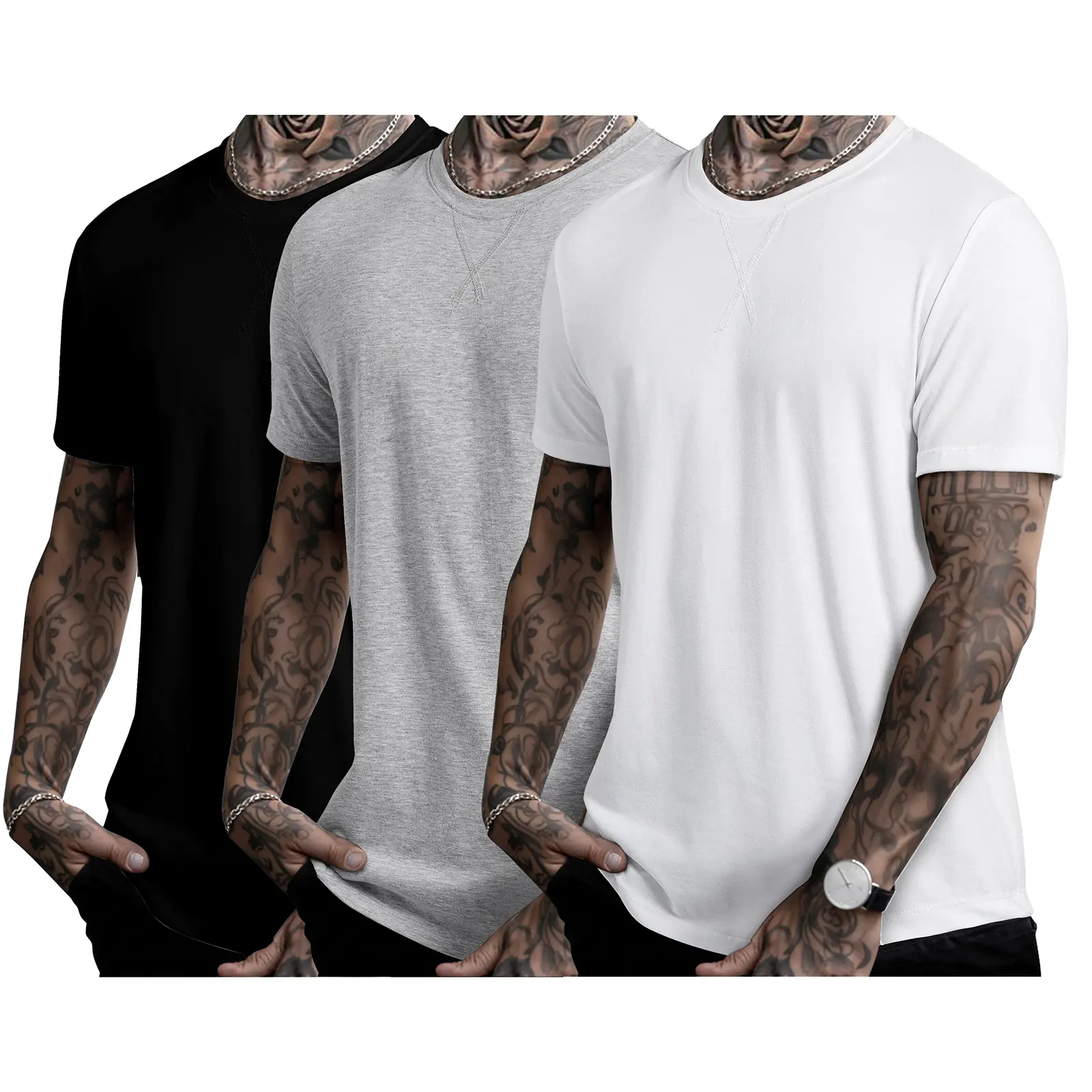 Men's 3 Pack Cotton Hipster Crewneck T-Shirts