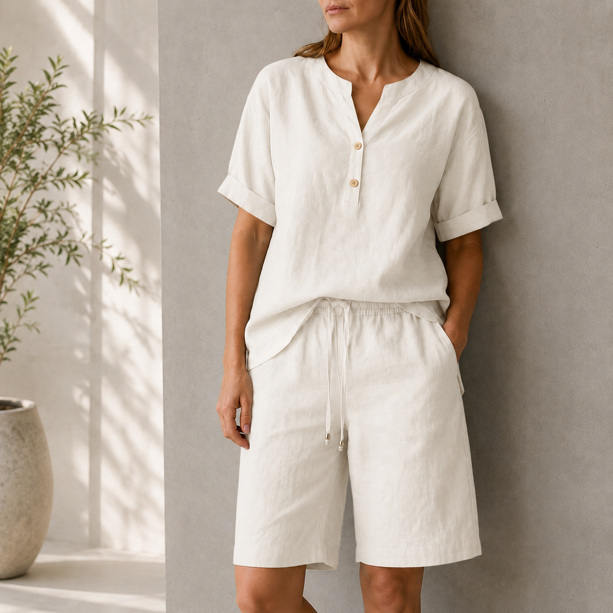Soft Ivory relaxed top and shorts set