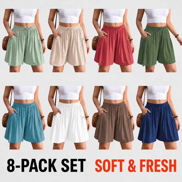 Women’s Linen Blend Shorts Wide Leg High Waisted 5" Inseam Drawstring Casual Flowy Summer Beach Vacation