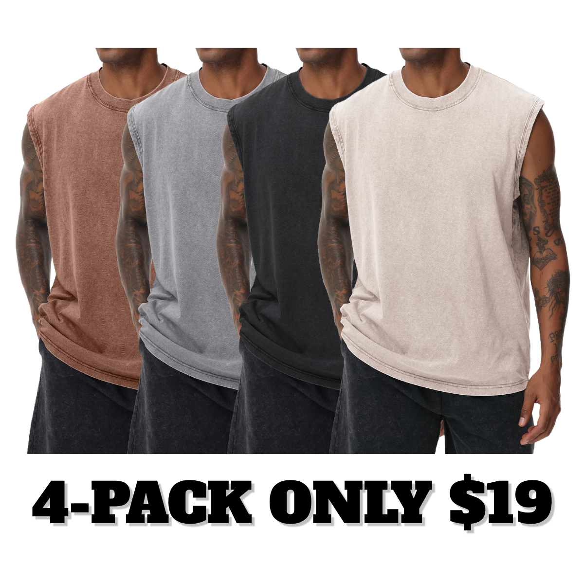 Unisex Cotton Workout Tank Tops Sleeveless Acid Wash Tshirts