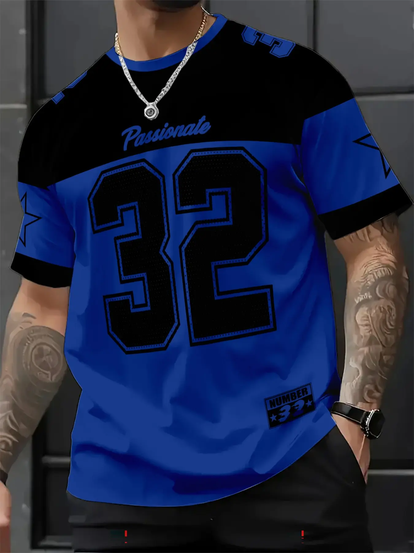 Men's Casual Round Neck Short Sleeve T-Shirt, Star & Number Print Stylish Football Jersey, Fitted All Seasons Sports Shirt, Sports Top, Workout Tops, Fitness Workout Shirt