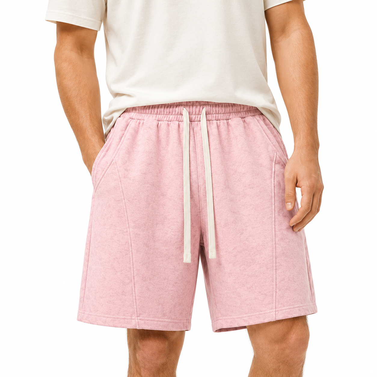 Pink men's casual shorts front view