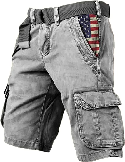 🔥Last Day 80% OFF🔥Men's Vintage Flag Independence Day Multi-Pocket Print Cargo Shorts (Belt Included)