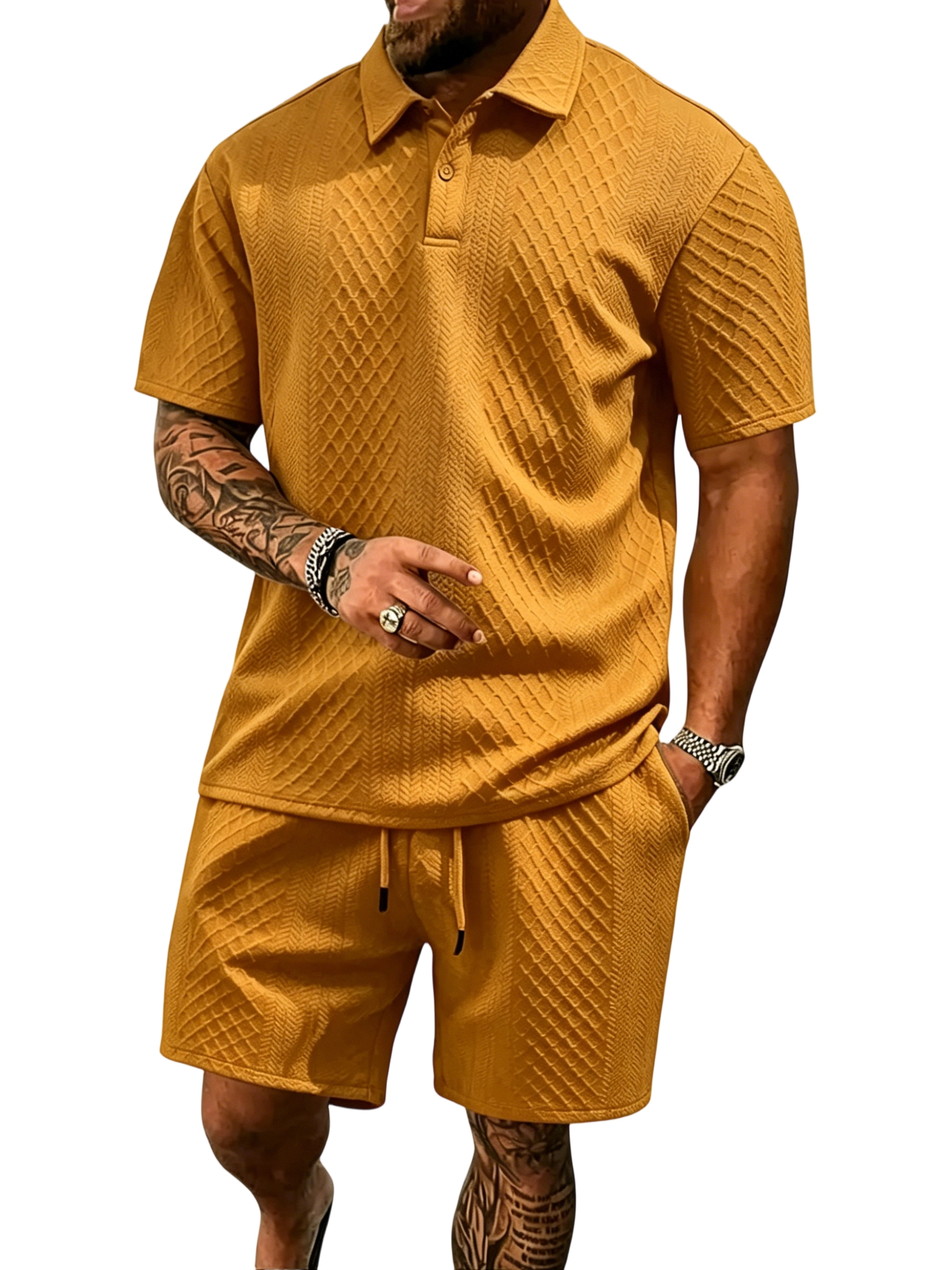 Men's Polo Shirt and Drawstring Shorts Set