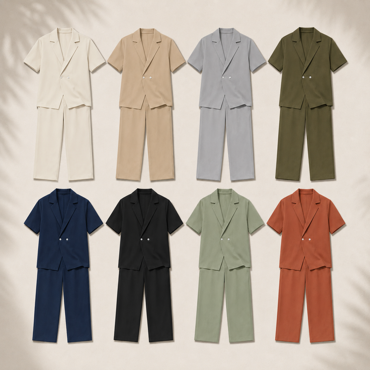 Men's Short Sleeve Lapel Two Piece Trouser Set Bundle