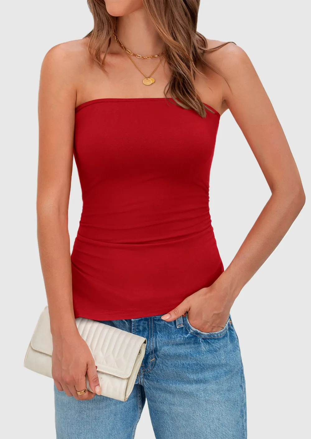 Womens SummerTube Tops Trendy StraplessRuched Going Out Tops OutfitsAsymmetrical Bandeau Shirts